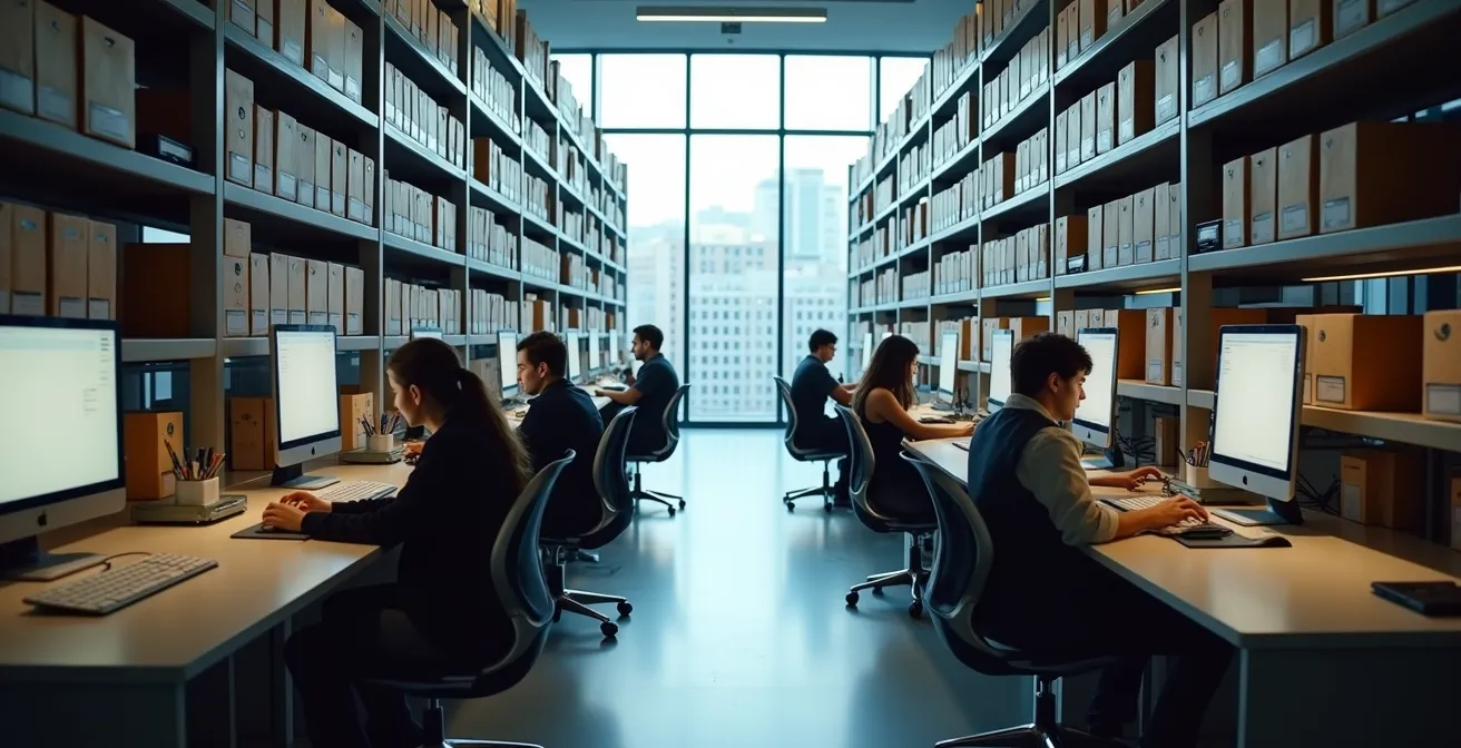 Espace de documentation numérique avec écrans montrant des archives de traditions orales