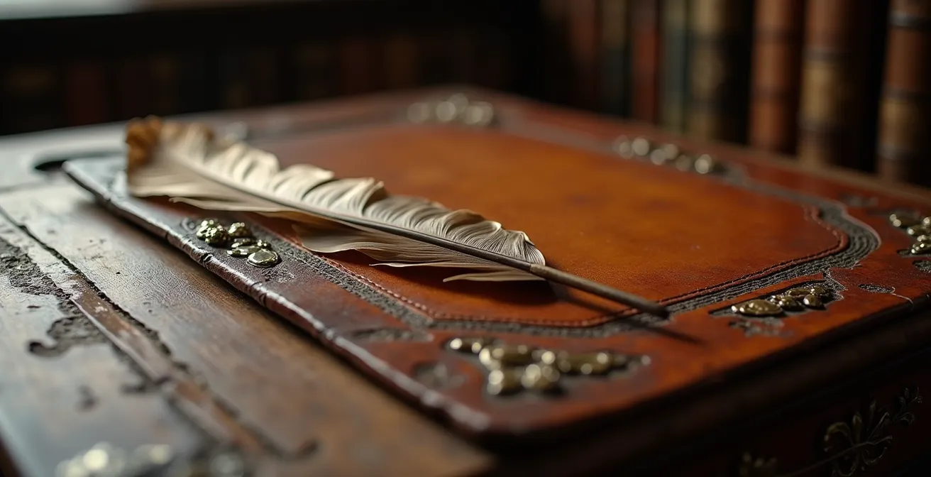 Bibliothèque ancienne dans un château avec mobilier d'époque sobre