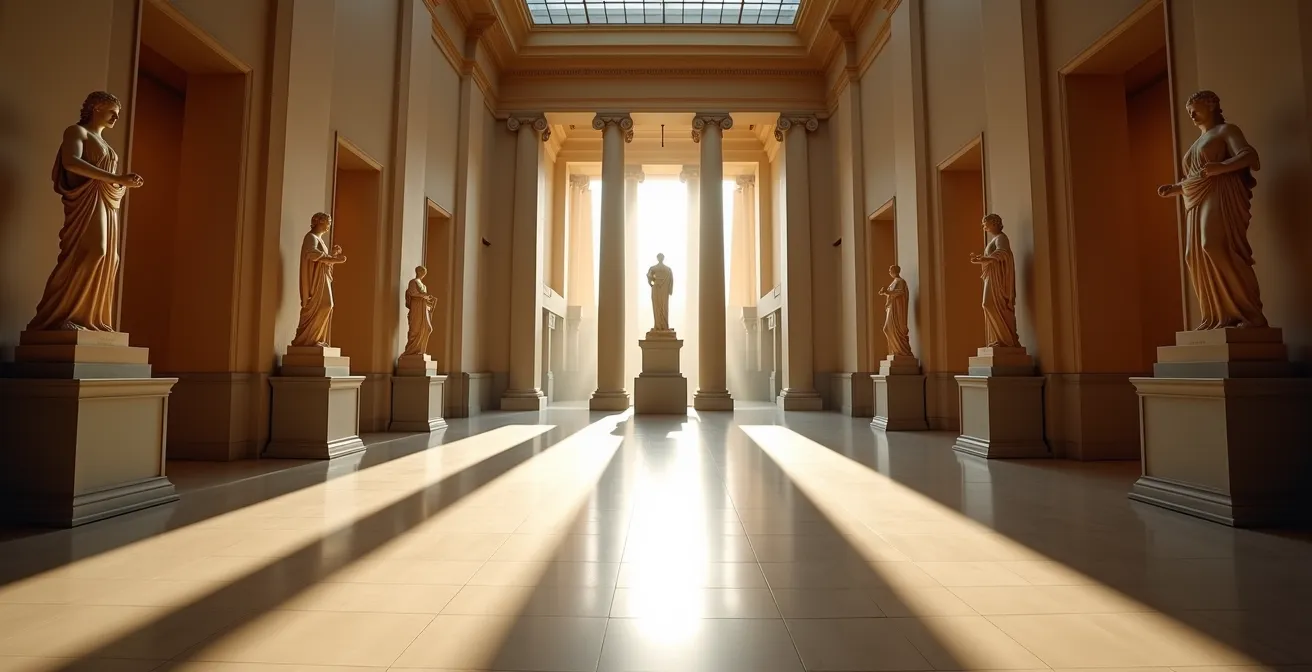 Galerie paisible des antiquités romaines baignée de lumière naturelle