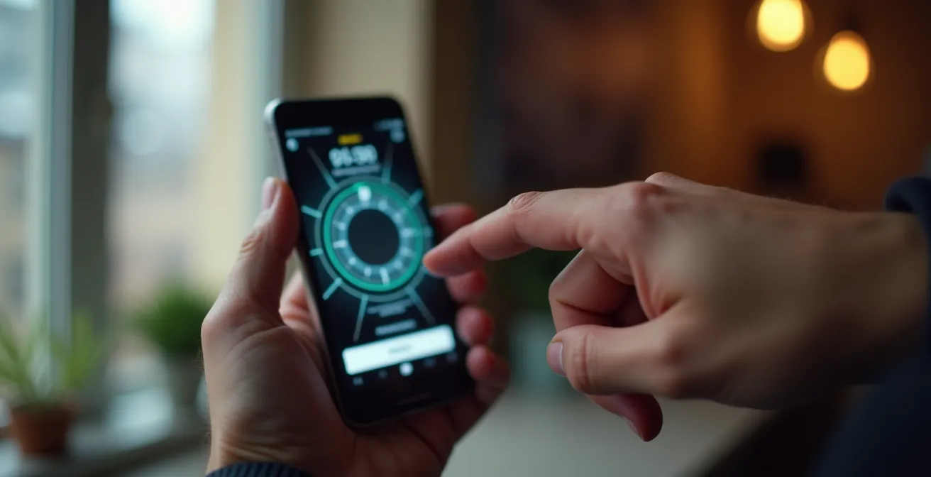 Main tenant un smartphone montrant une application de billetterie avec compte à rebours pour prévente