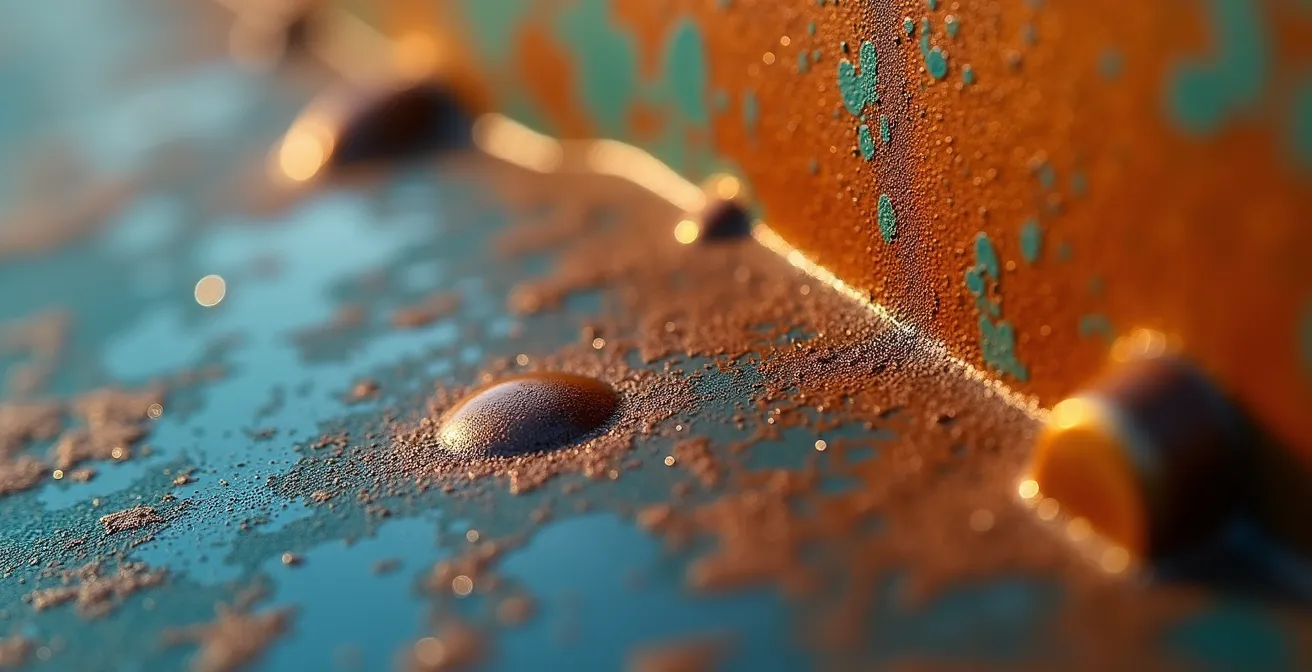 Détail macro d'une installation artistique avec jeux de lumière et textures industrielles