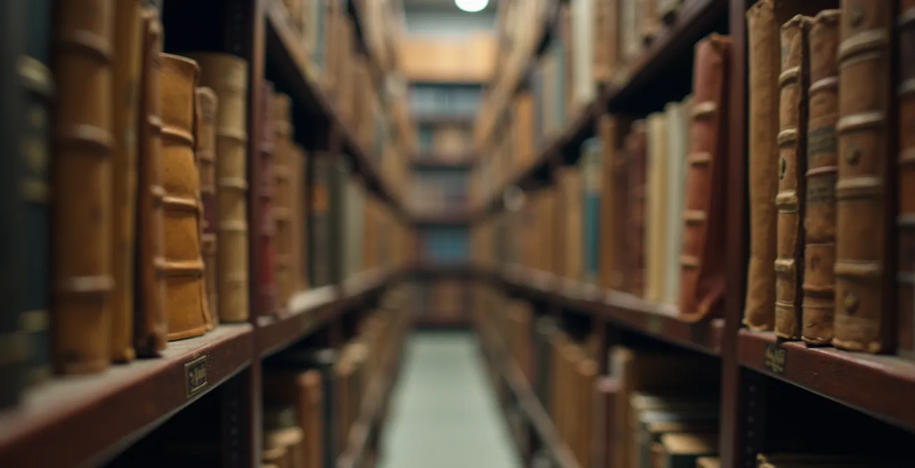 Vue des réserves climatisées d'une bibliothèque patrimoniale avec ses boîtes de conservation